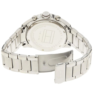 Silver watch with metal band on a white background
