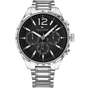Tommy Hilfiger Gavin 1791469 men's quartz battery watch with black dial, silver-tone case, silver mesh stainless steel bracelet main view