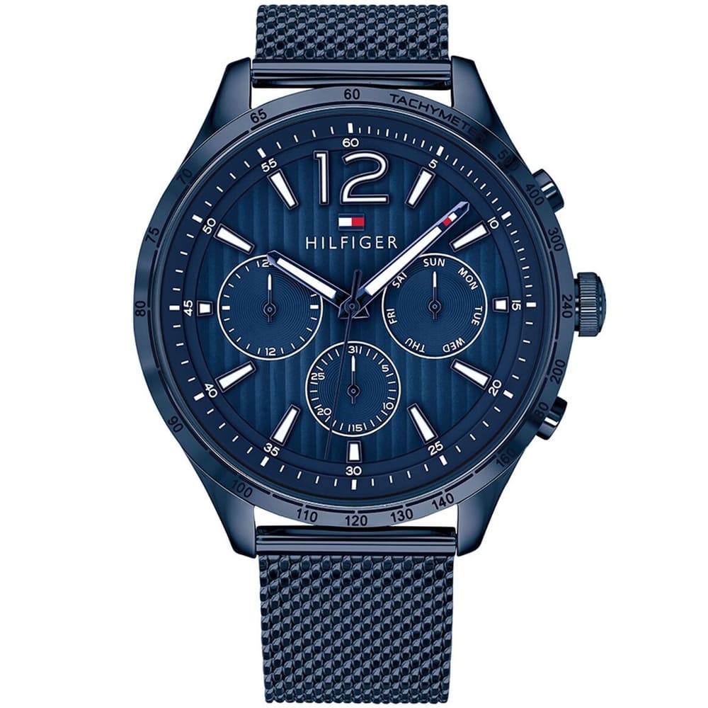 Tommy Hilfiger Gavin 1791471 men's quartz battery watch with blue dial, blue-tone case, blue mesh stainless steel bracelet main view
