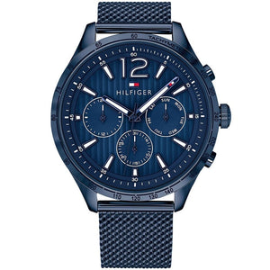 Tommy Hilfiger Gavin 1791471 men's quartz battery watch with blue dial, blue-tone case, blue mesh stainless steel bracelet main view