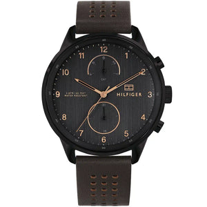 Tommy Hilfiger Chase 1791577 men's watch black case dark brown leather strap black dial