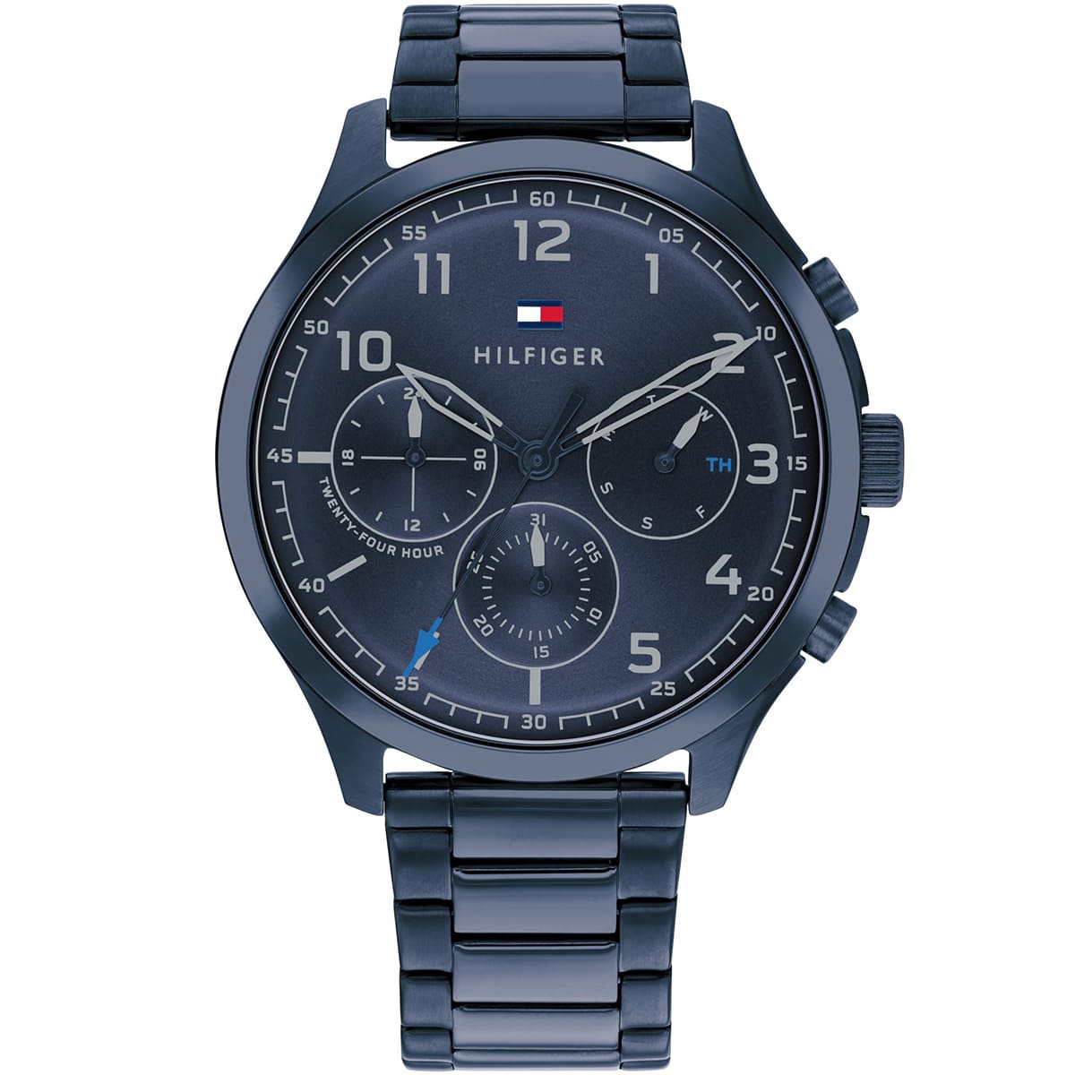 Tommy Hilfiger Asher 1791853 men's quartz battery watch with blue dial, blue-tone case, blue stainless steel bracelet main view