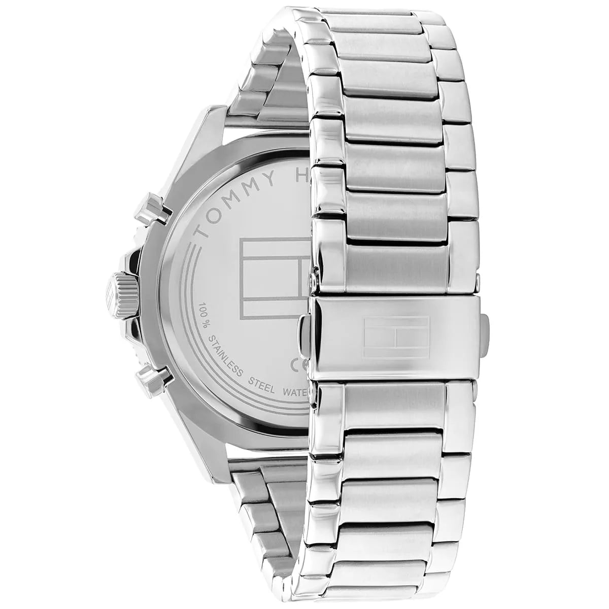 Photo of the silver deployment clasp on the metal strap of Tommy Hilfiger 1791916