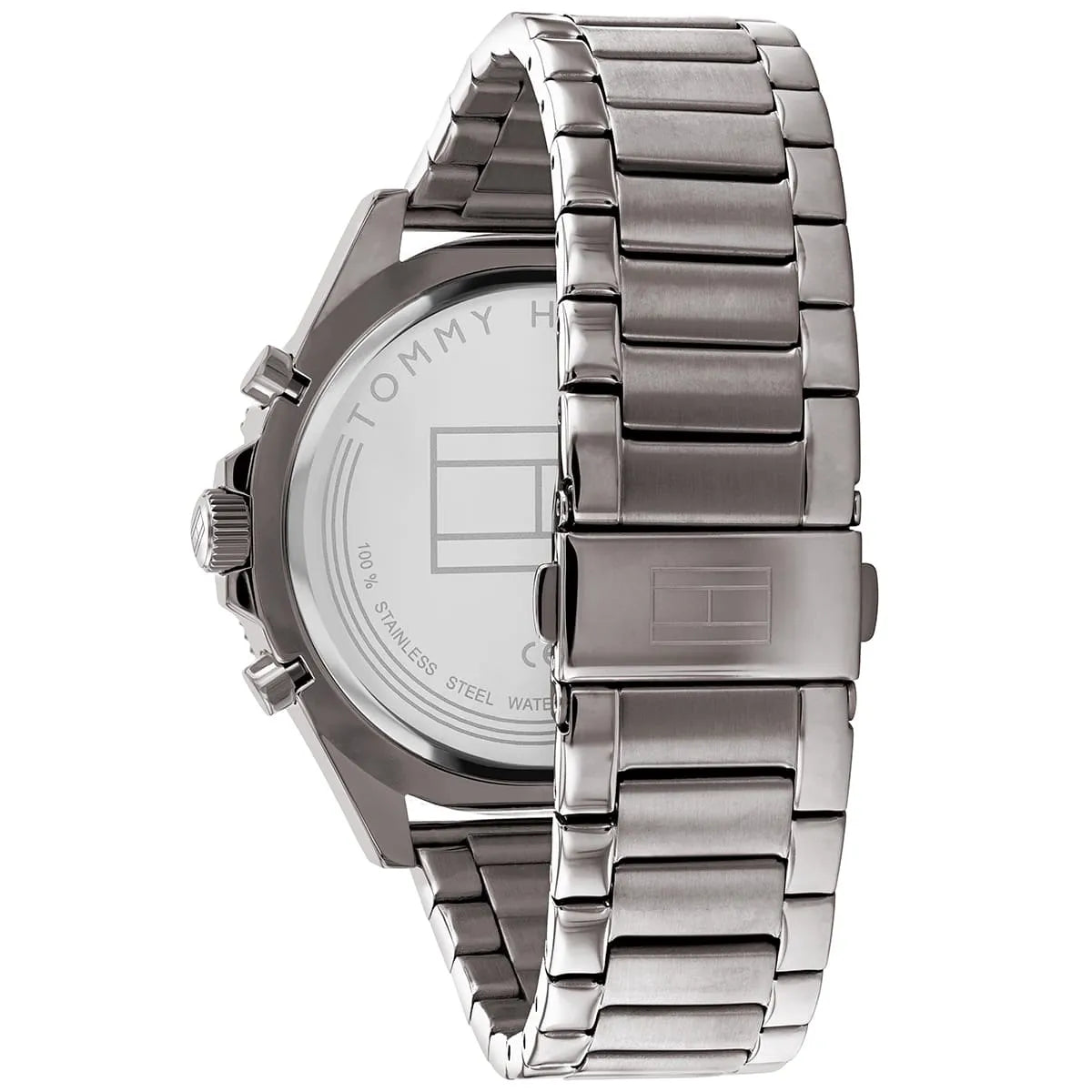 Photo of the grey deployment clasp on the metal strap of Tommy Hilfiger 1791918