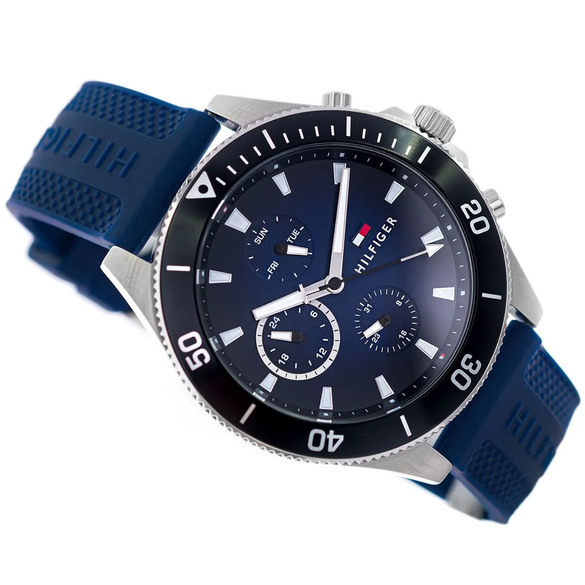 Perspective photo of Tommy Hilfiger 1791920 showing the side profile and black bezel