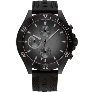 Authentic real-life photo of Tommy Hilfiger 1791921 showing actual black finish and black rubber strap