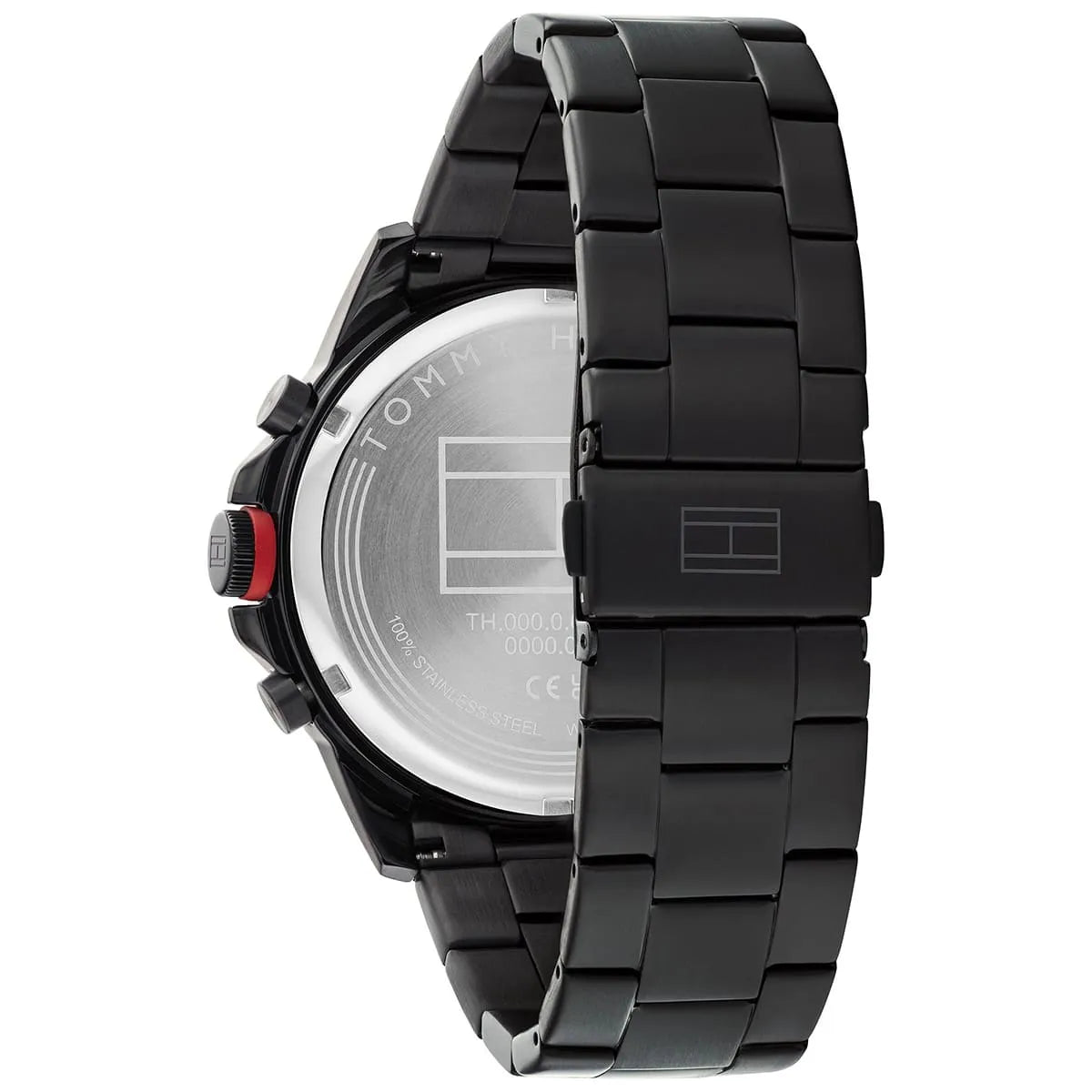 Photo of the black deployment clasp on the metal strap of Tommy Hilfiger 1792030