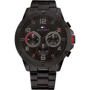 Authentic real-life photo of Tommy Hilfiger 1792030 showing actual black finish and red crown detail
