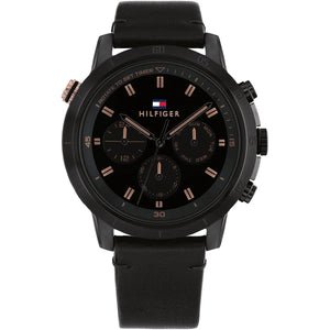 Authentic real-life photo of Tommy Hilfiger 1792110 showing actual black finish and leather strap