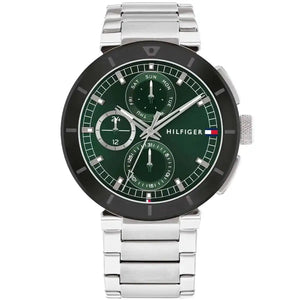 Tommy Hilfiger Lorenzo 1792117 men's quartz battery watch with green dial, silver-tone case, silver stainless steel bracelet main view