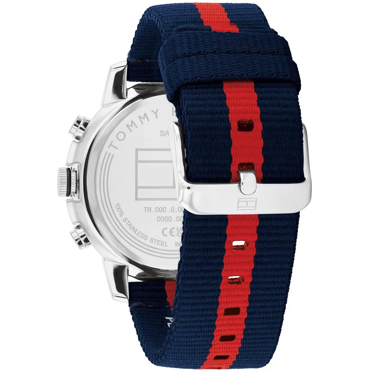 Tommy Hilfiger 1792124 Men’s Chronograph Watch – Blue Dial & Navy-Red Fabric Strap - Luxury Hub Store