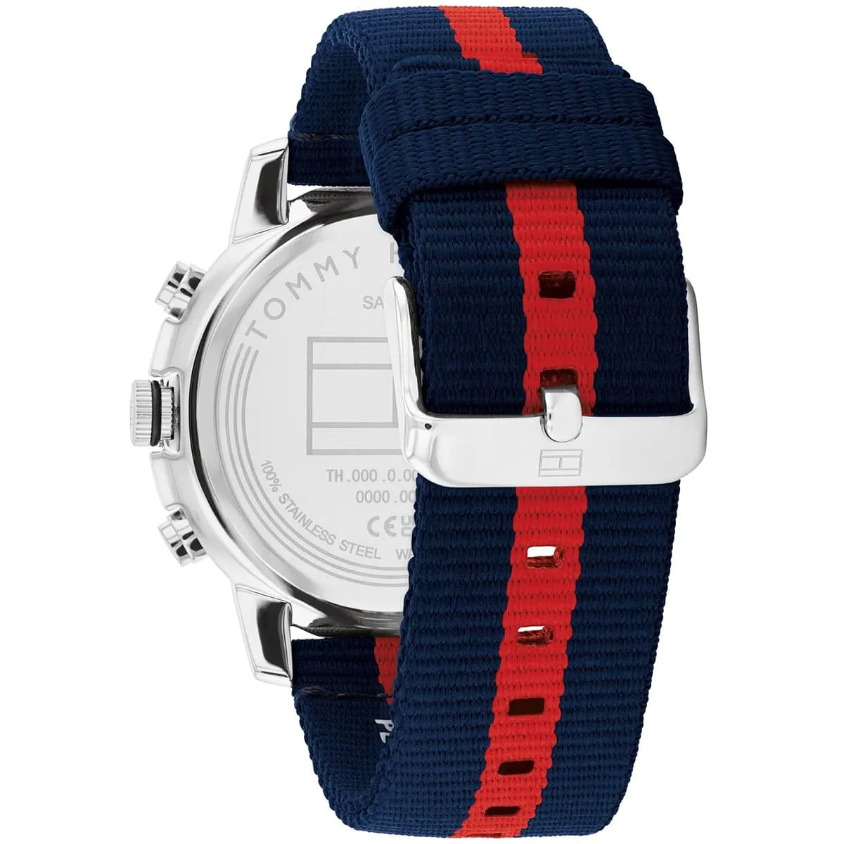 Tommy Hilfiger 1792124 Men’s Chronograph Watch – Blue Dial & Navy-Red Fabric Strap