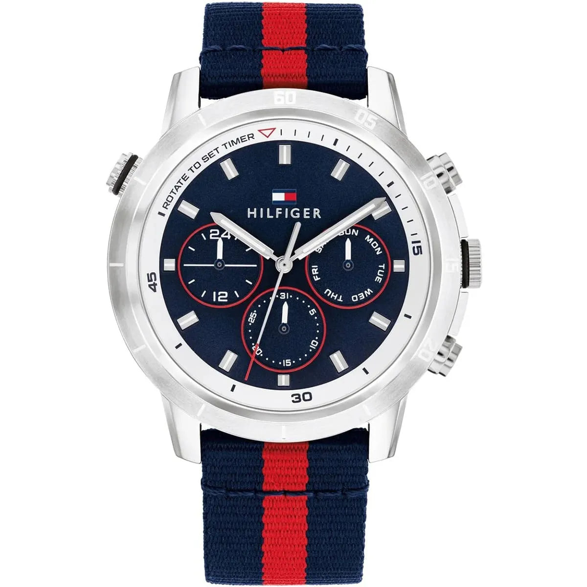 Tommy Hilfiger 1792124 Men’s Chronograph Watch – Blue Dial & Navy-Red Fabric Strap