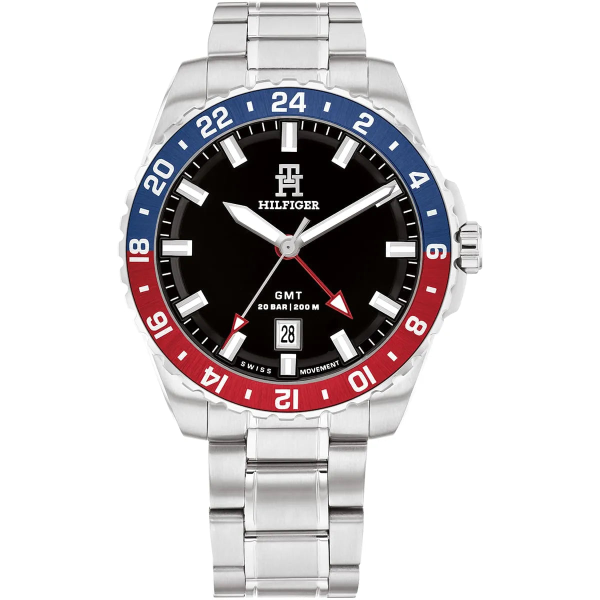 Tommy Hilfiger TH85 1792131 men's GMT watch - black dial silver steel strap