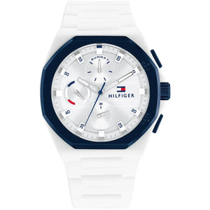 Tommy Hilfiger 1792150 Men’s Chronograph Watch – White Dial & White Rubber Strap - Luxury Hub Store