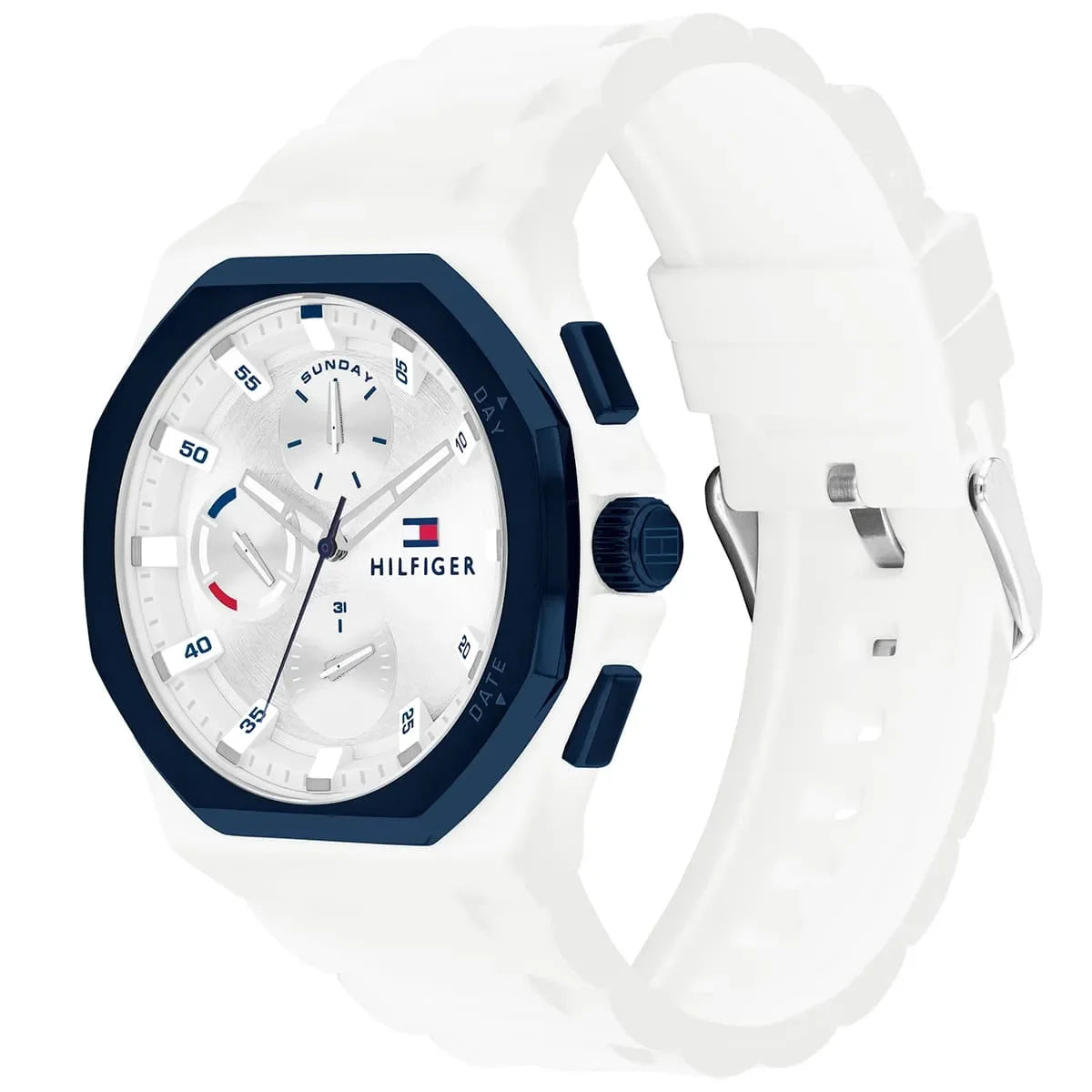 Tommy Hilfiger 1792150 Men’s Chronograph Watch – White Dial & White Rubber Strap - Luxury Hub Store