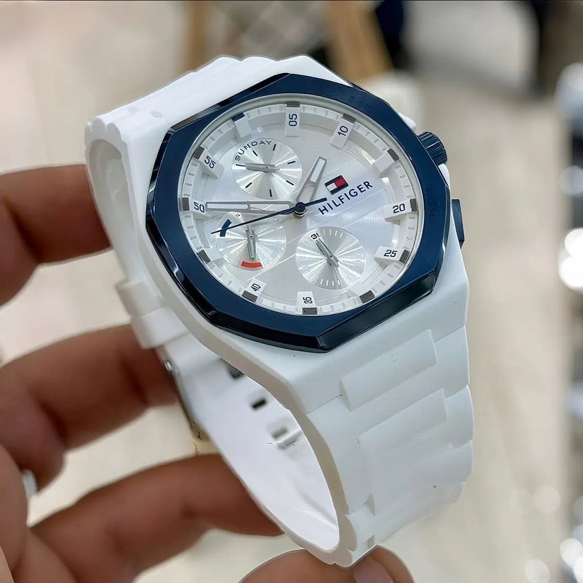 Tommy Hilfiger 1792150 Men’s Chronograph Watch – White Dial & White Rubber Strap - Luxury Hub Store
