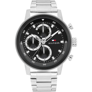 Authentic real-life photo of Tommy Hilfiger 1792181 showing silver bracelet and black dial