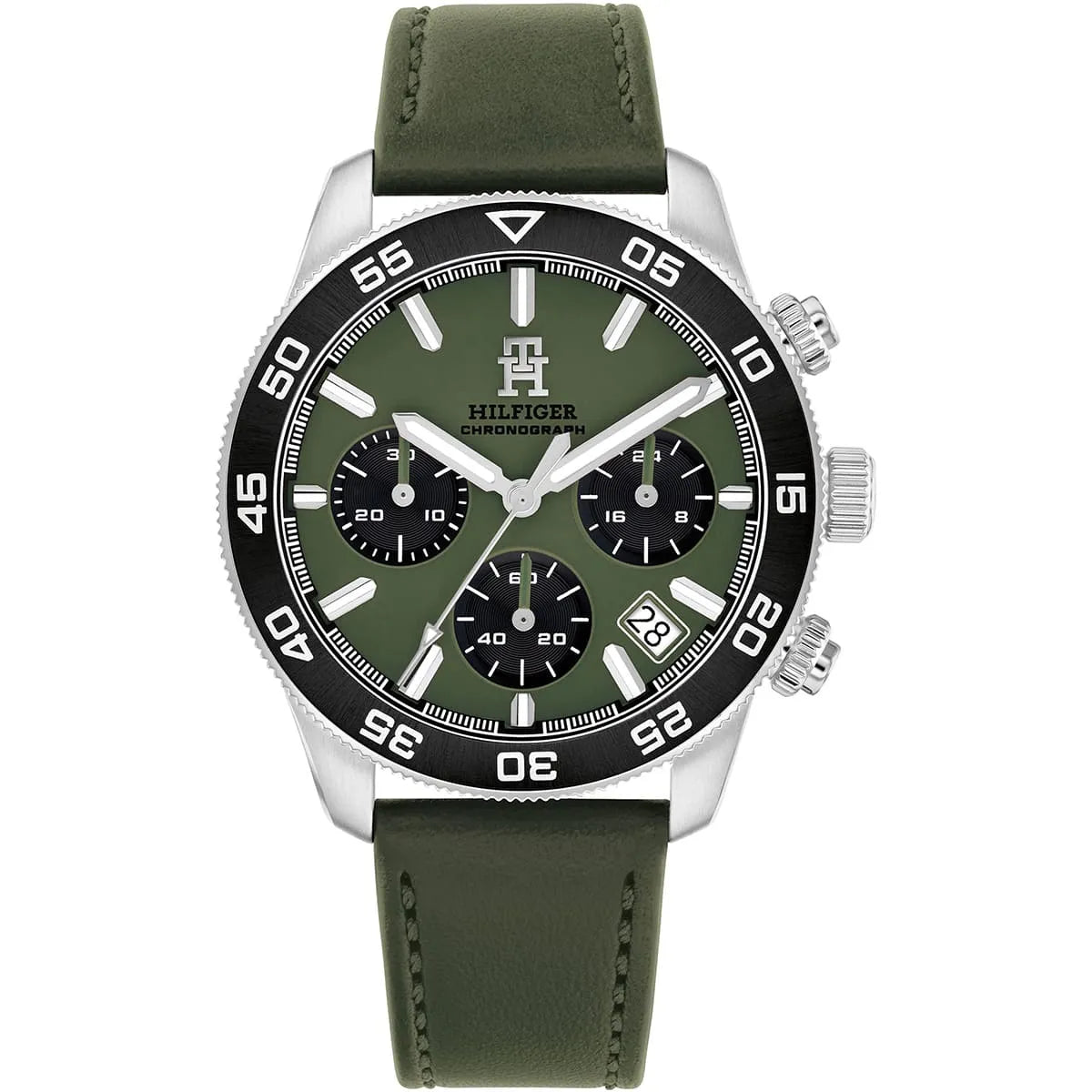 Tommy Hilfiger Chronograph Men's Watch – Model 1792188 – Green Dial & Leather Strap