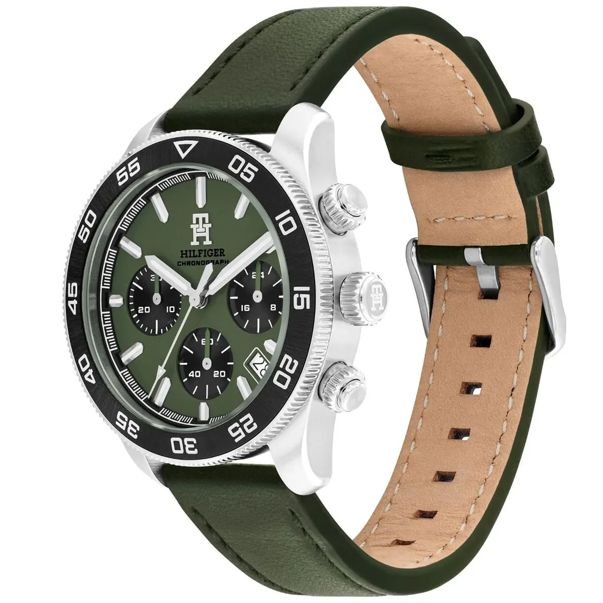 Tommy Hilfiger Chronograph Men's Watch – Model 1792188 – Green Dial & Leather Strap - Luxury Hub Store