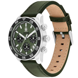Tommy Hilfiger Chronograph Men's Watch – Model 1792188 – Green Dial & Leather Strap - Luxury Hub Store