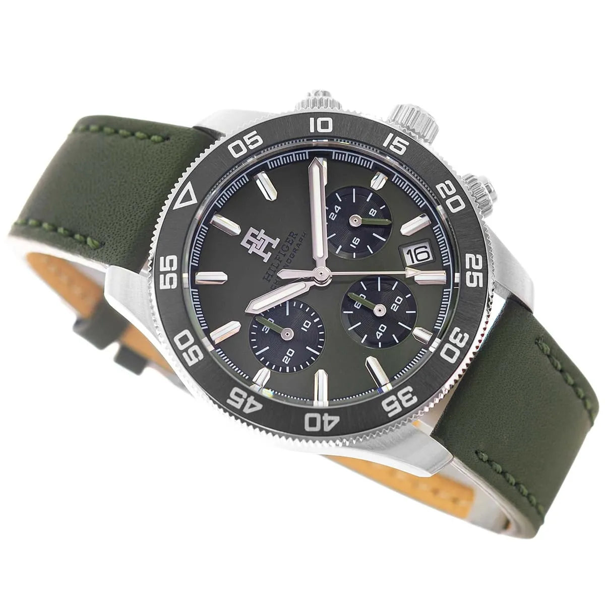 Tommy Hilfiger Chronograph Men's Watch – Model 1792188 – Green Dial & Leather Strap