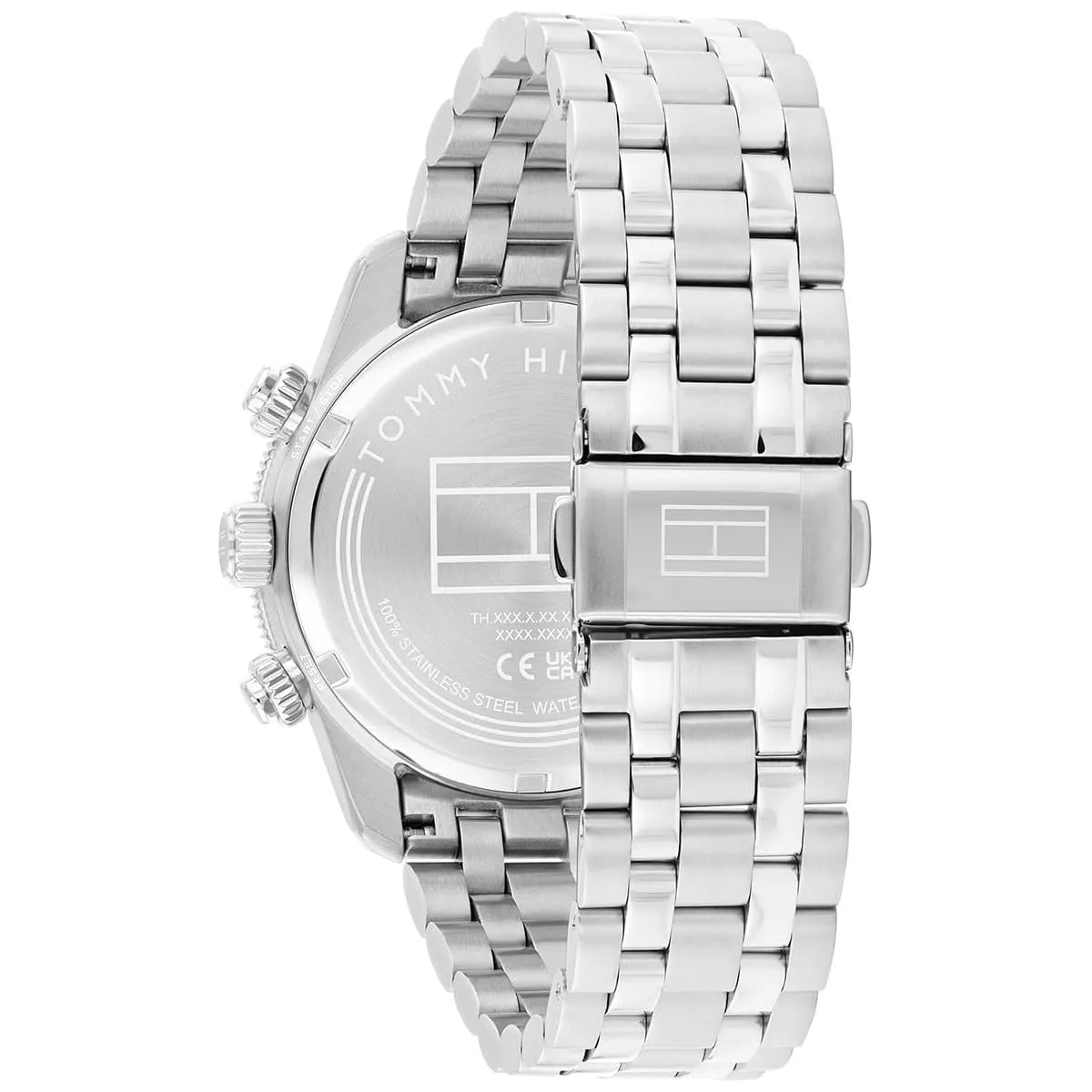 Photo of the silver deployment clasp on the metal strap of Tommy Hilfiger 1792215