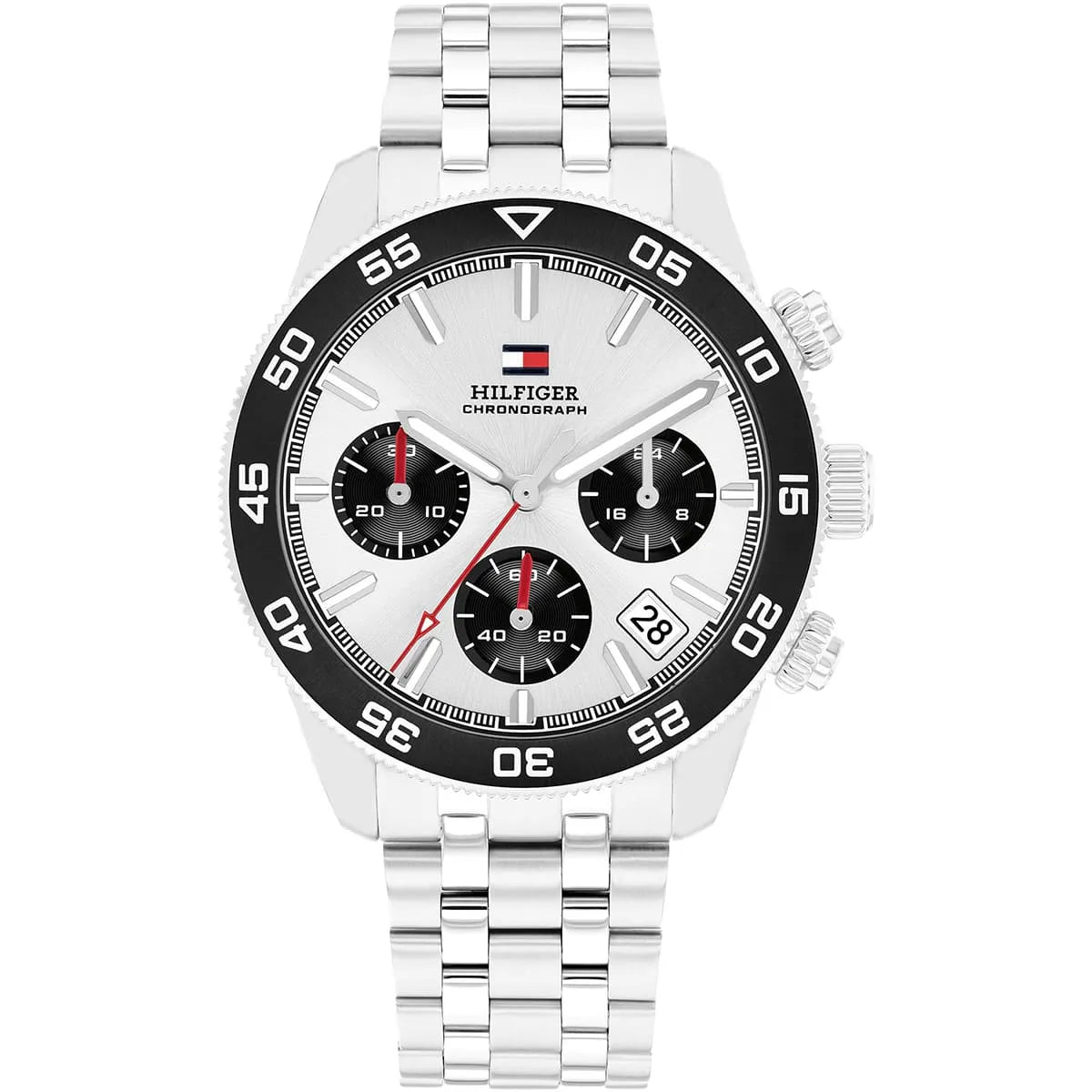 Authentic real-life photo of Tommy Hilfiger 1792215 showing actual silver shine and panda dial