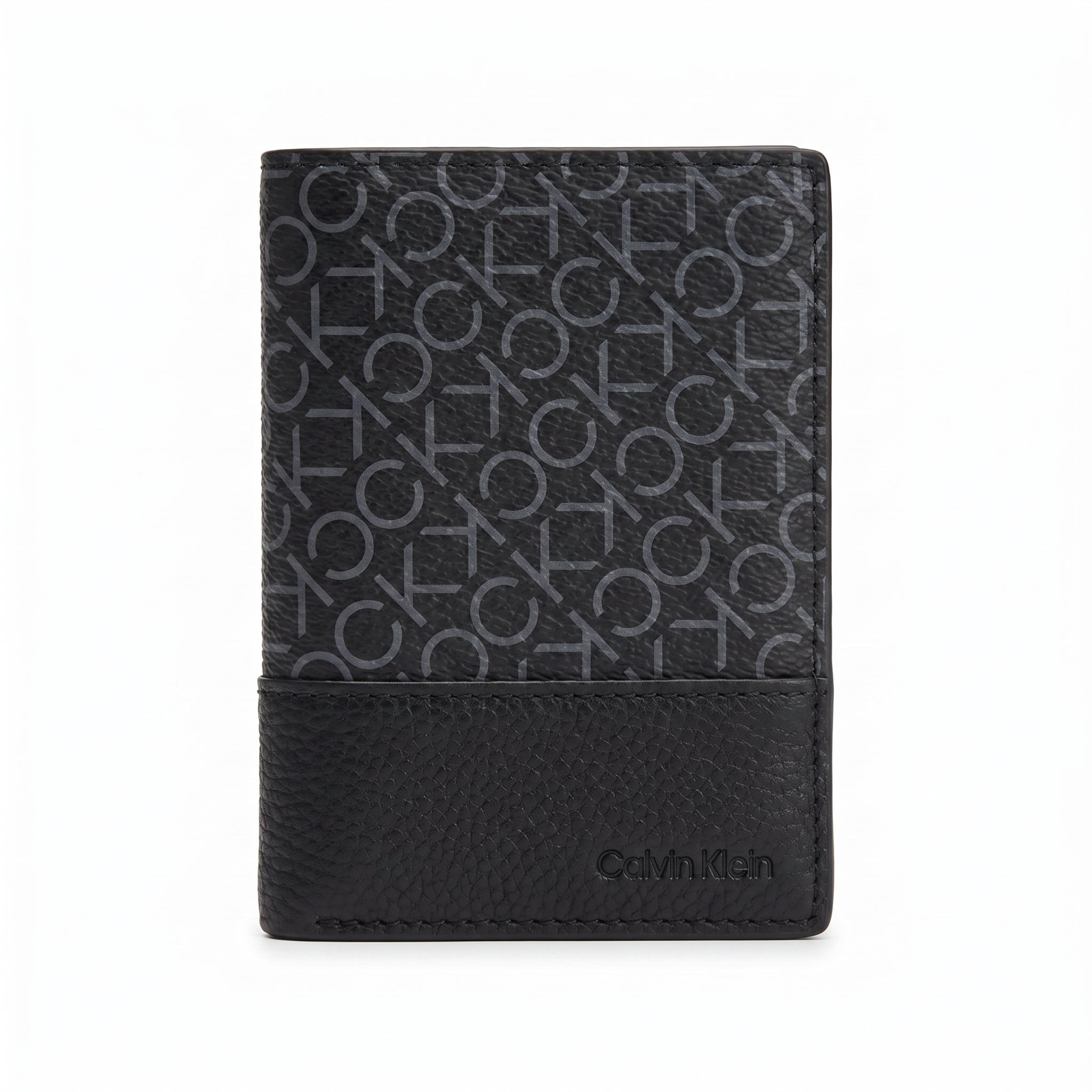 Black wallet with Calvin Klein logo on a white background
