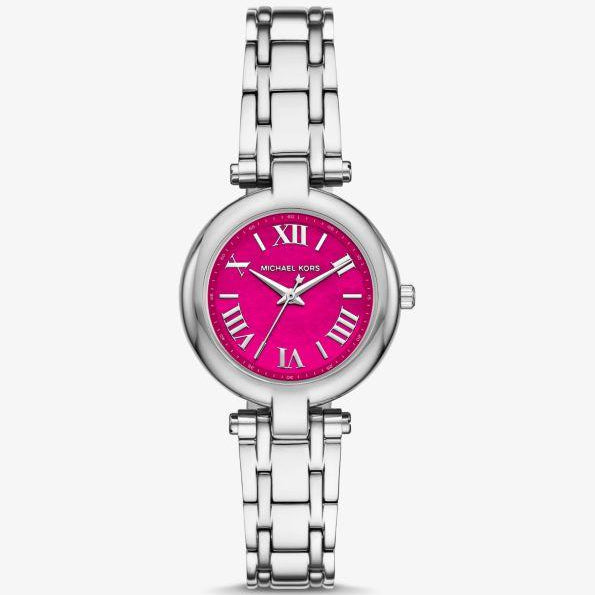 Michael Kors Mini Laney MKO1127 Women's Watch – Pink (Dragon Fruit) Dial & Silver-Tone Bracelet