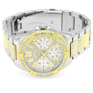 Guess Frontier W1156L5 women's watch - gold dial two-tone steel strap, angled view