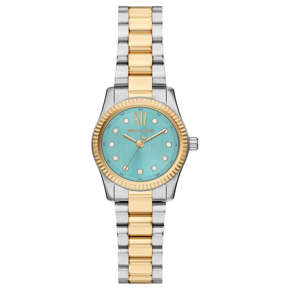 Michael Kors Petite Lexington MK7579 Women's Watch – Turquoise Pavé Dial & Two-Tone Steel Bracelet