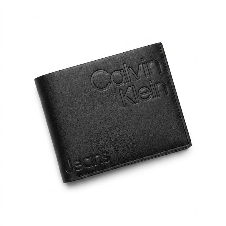 Calvin Klein Jeans Men's Mirror Original Leather Bifold Wallet - Black