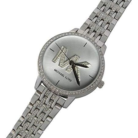Michael Kors MK4370 Women’s Silver Dial Silver Stainless Steel Crystal MK Logo Watch - Luxury Hub Store