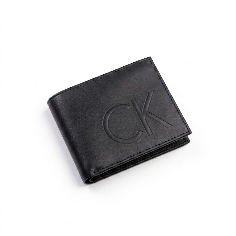 Calvin Klein Men's Mirror Original Smooth Leather Bifold Wallet - Black