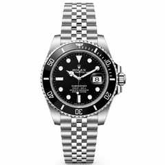 Rolex Submariner 36mm Unisex Mirror Automatic Watch – Black Dial, Black Bezel & Silver Stainless Steel Five-Link Bracelet