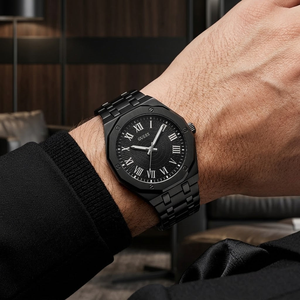 GUESS GW0575G3 Asset Men's Black Stainless Steel Bracelet Roman Numeral Quartz Analog Watch