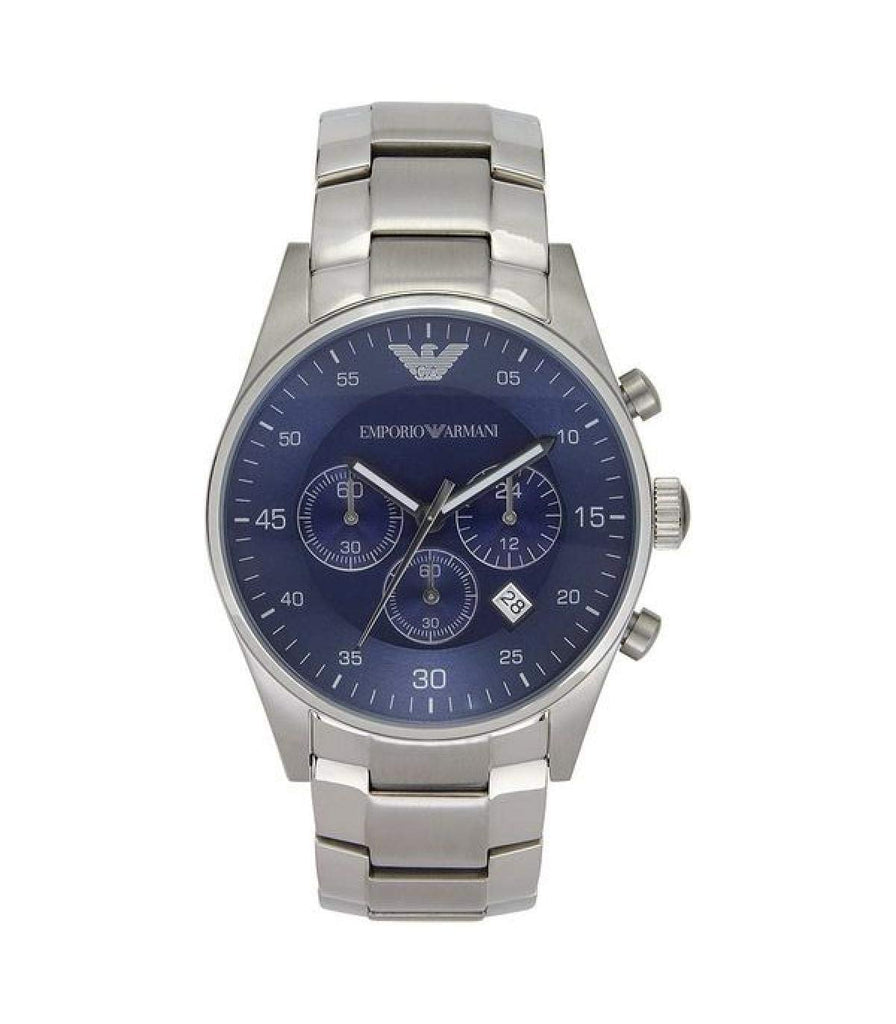 Emporio Armani AR5860 Retro Men's Watch Royal Blue Sunray Dial Silver Stainless Steel