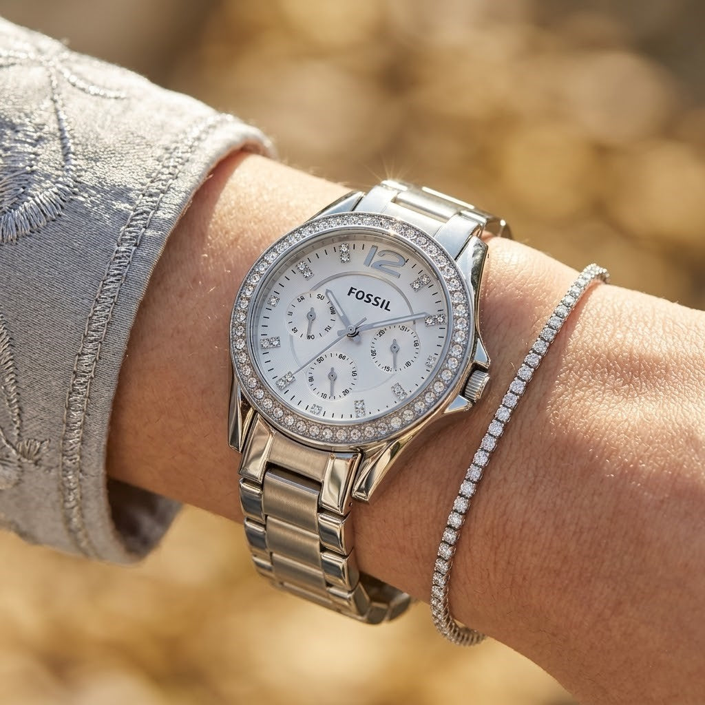 Fossil Riley ES3202 Multi-Function Silver-Tone Stainless Steel Women's Watch