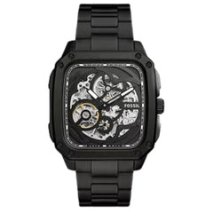 Fossil Inscription BQ2574 men's automatic skeleton watch with black stainless steel case and bracelet