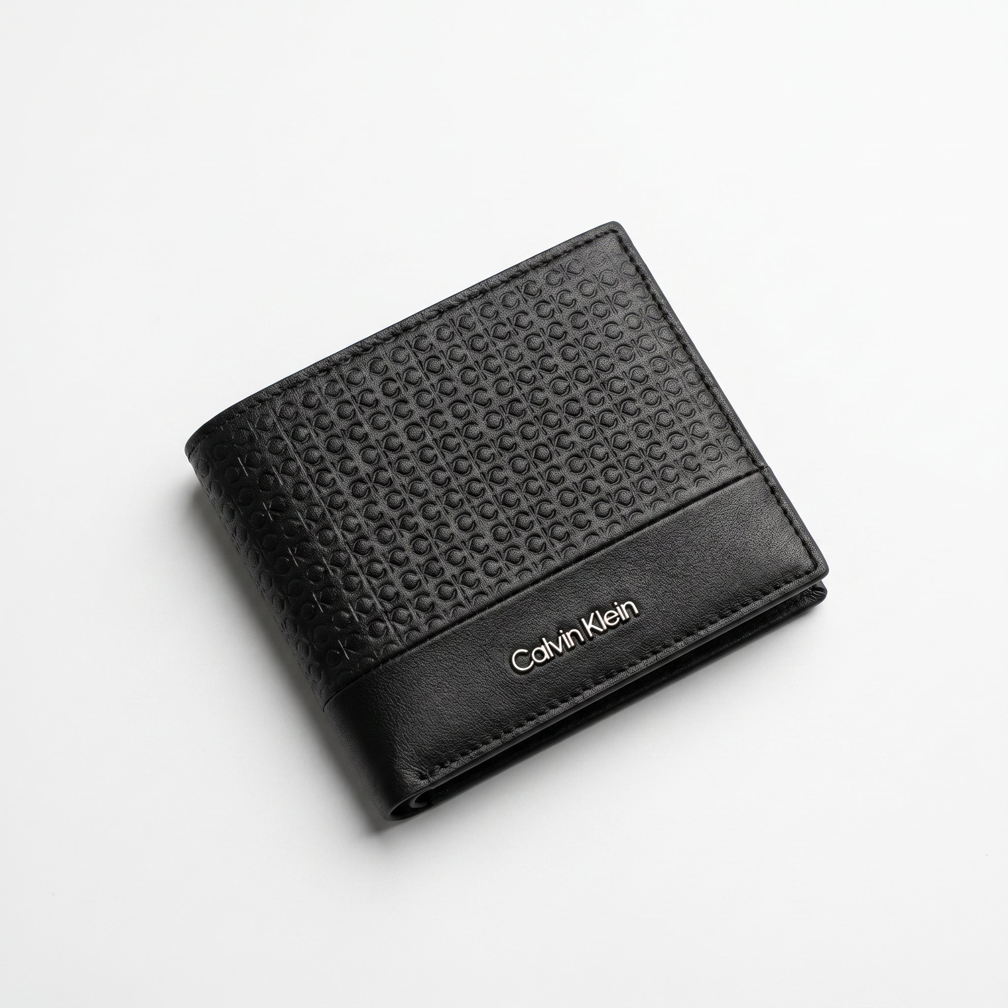 Calvin Klein Men's Mirror Original Monogram and Smooth Leather Bifold Wallet - Black
