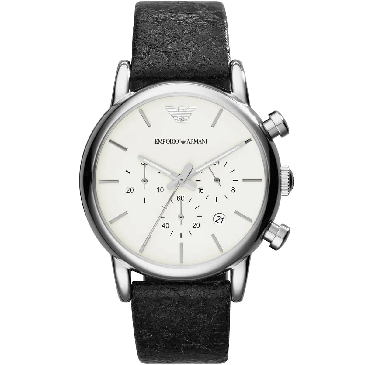 Emporio Armani Luigi AR1810 men's watch white dial black textured leather strap