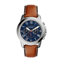 Fossil Grant FS5210 men's watch - blue dial light brown leather strap