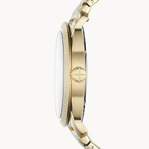 Crown detail of Fossil Machine FS5264 men's watch with gold-tone stainless steel case
