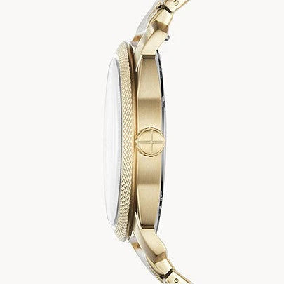 Crown detail of Fossil Machine FS5264 men's watch with gold-tone stainless steel case
