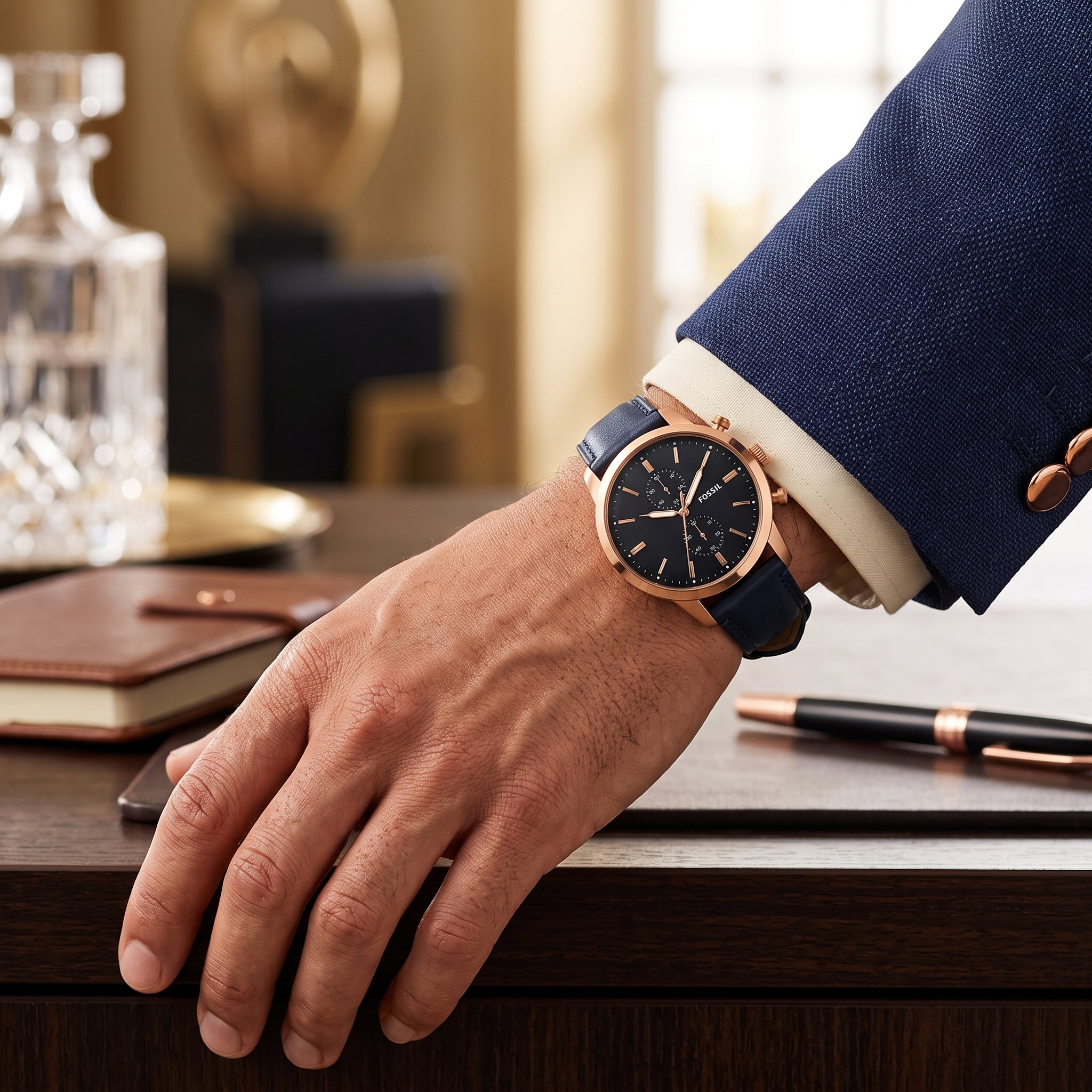 Fossil Townsman FS5436 men's lifestyle chronograph watch with rose gold-tone case
