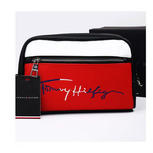 Front view of Tommy Hilfiger Colorblock Wash Bag with Embroidered Script Logo