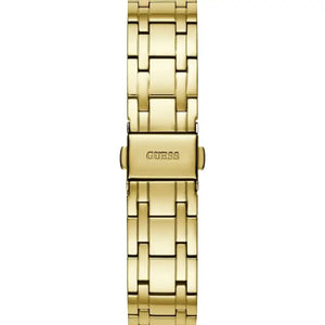 Detail of the gold-tone stainless steel bracelet and deployment clasp on Guess GW0033L8
