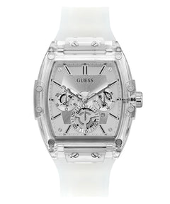 Guess Phoenix GW0203G1 Men's Multi-Function Watch – Silver Dial & Clear Rubber Strap