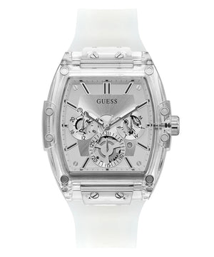 Guess Phoenix GW0203G1 Men's Multi-Function Watch – Silver Dial & Clear Rubber Strap